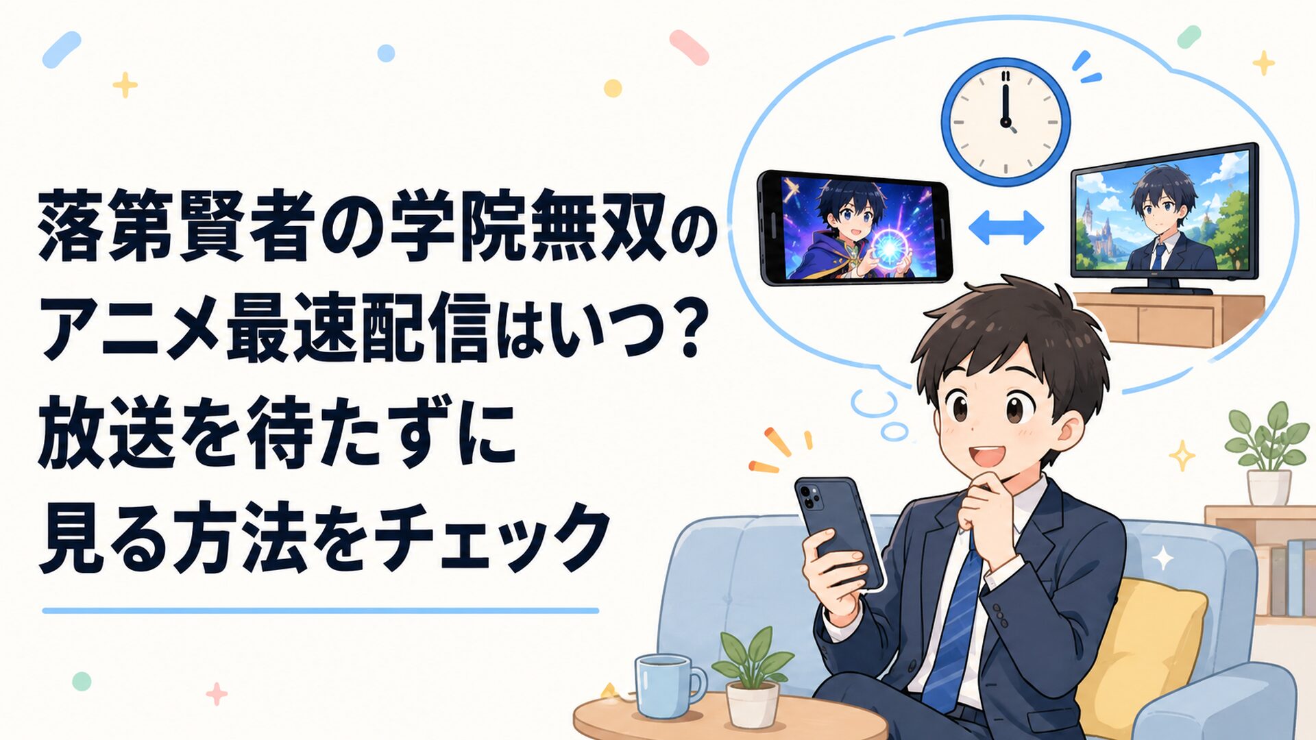 木曜24時の最速アニメ配信をスマートフォンで楽しみながらテレビ放送日と比較する会社員