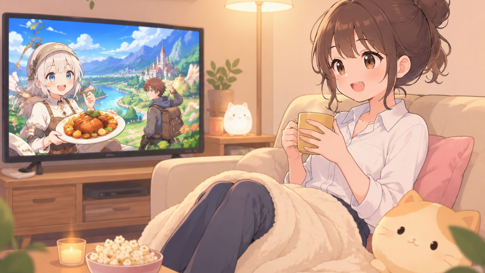 月曜深夜26時30分のアニメ最速配信をスマートフォンで楽しみに待つ会社員