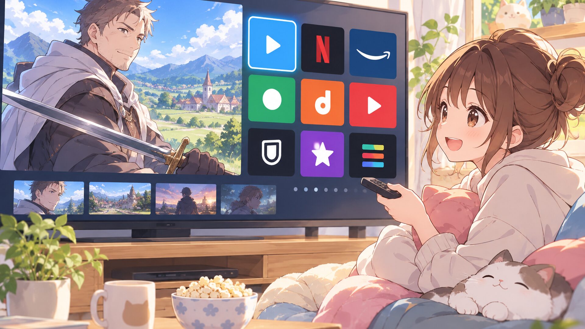 片田舎の剣聖を描いた作品画面と独占配信を確認する動画サービス一覧